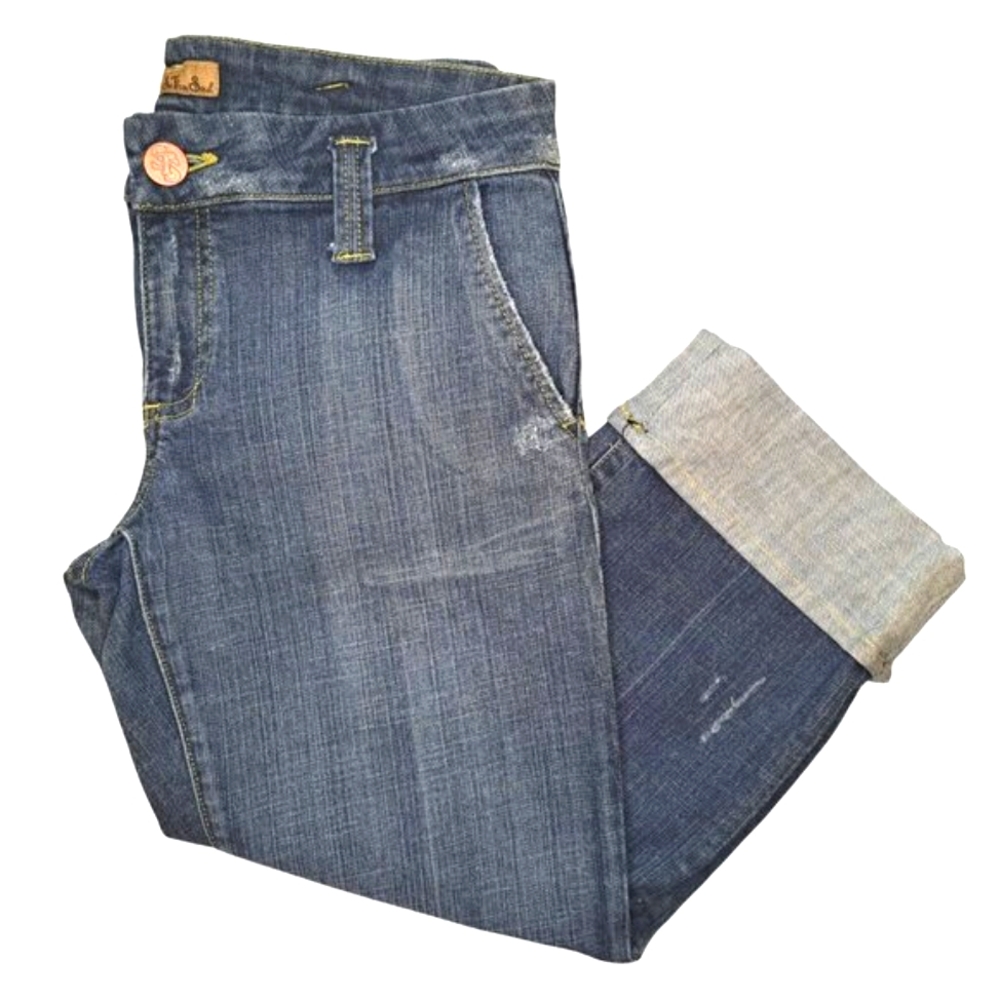 See Thru Soul Rolled Cuff Distressed Denim Capris Size 29